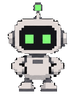 A small gray robot with green eyes